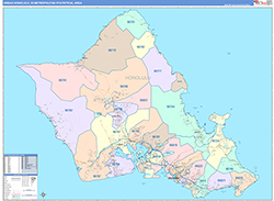 Urban Honolulu Metro Area Wall Map Color Cast Style 2026